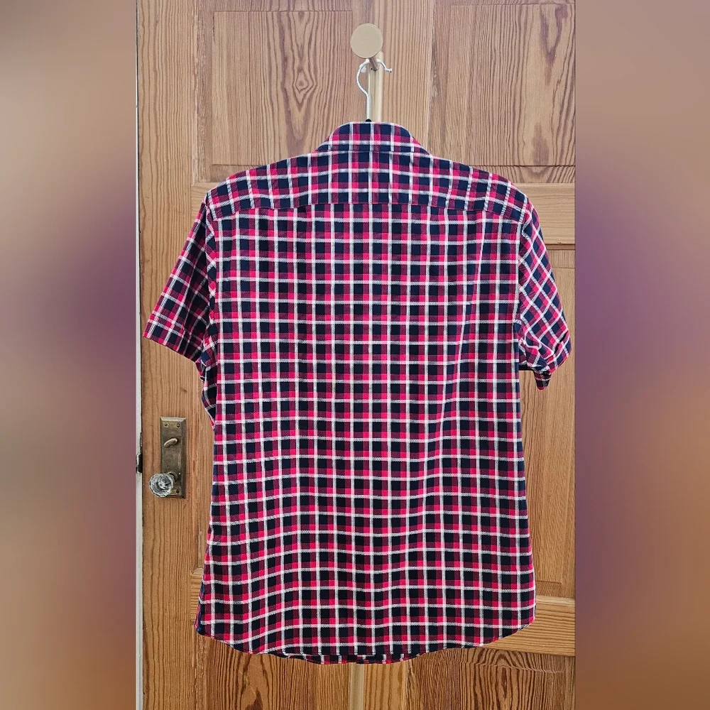 Banana Republic Plaid Short Sleeve Button Up Tailored Slim Fit Size Med